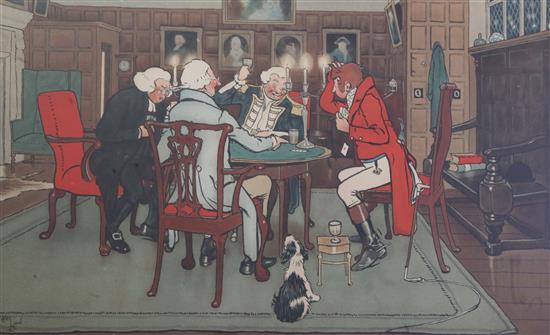 Cecil Aldin (1870-1935) Interiors with gentlemen playing cards and chess